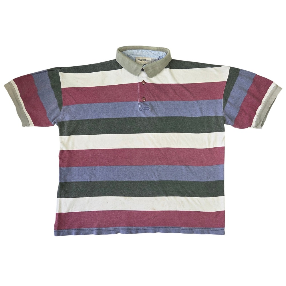 New‎ River Mens Striped Polo Shirt Mens M Retro Fisherman Grunge Eclectic Punk